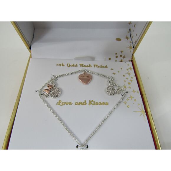 NEW Disney Mickey Charm Bracelet 14k Gold Plated Adjustable Silver NIB NWT - Picture 3 of 6